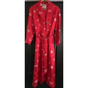 SANG WOO Tailor Custom Robe 1950 - 60 Silk Satin Brocade Okinawa Red Lined Coat